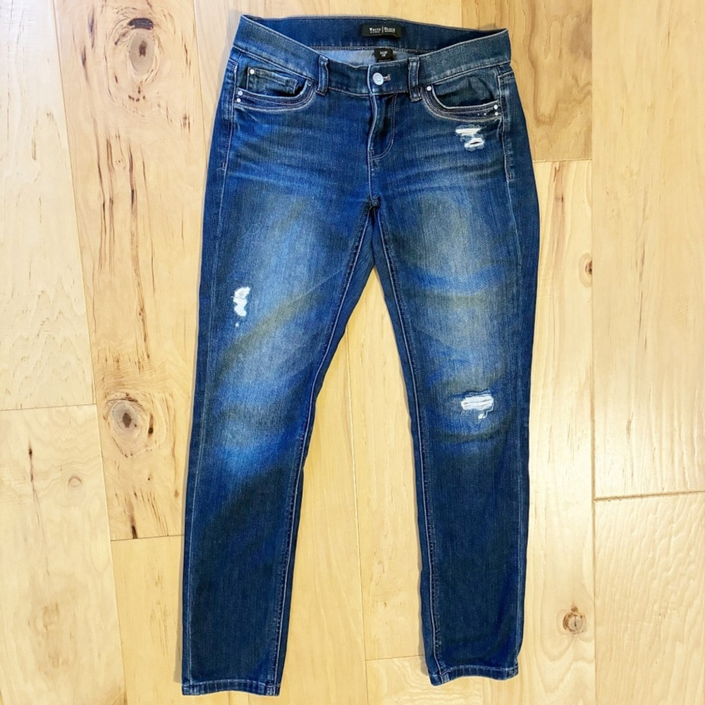 White House Black Market Distressed Denim Blue Stretchy Slim Ankle Jeans Size 00
